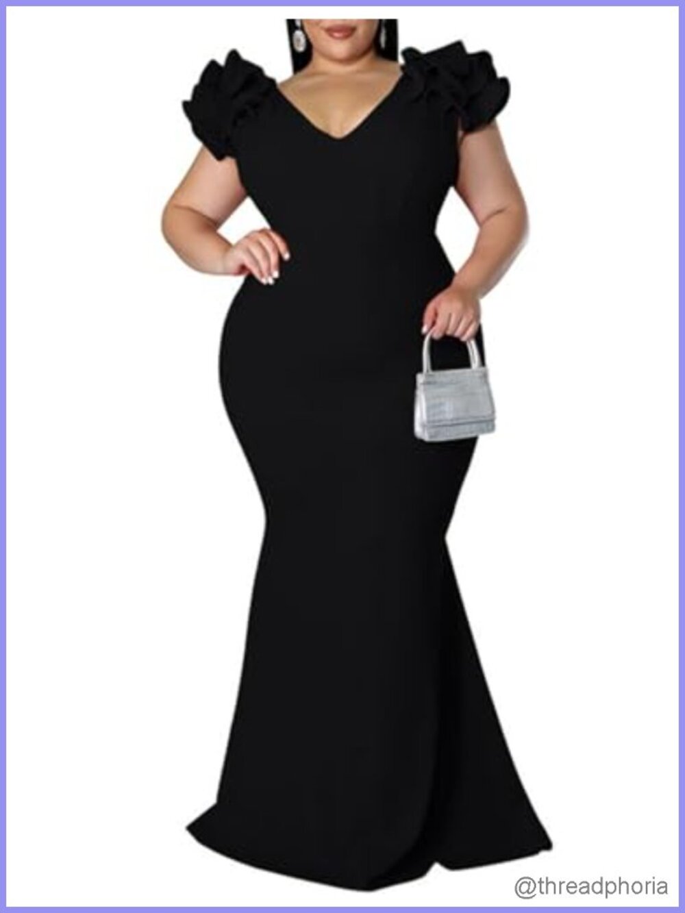 Plus Size Mermaid Maxi Dress V Neck Ruffle Sleeve Bodycon Gown